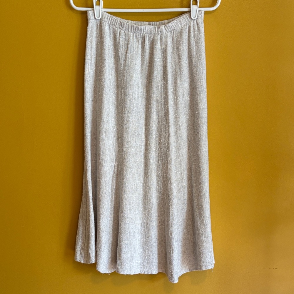Vintage Neutral Knit Maxi Skirt with Elastic Waist - Women's